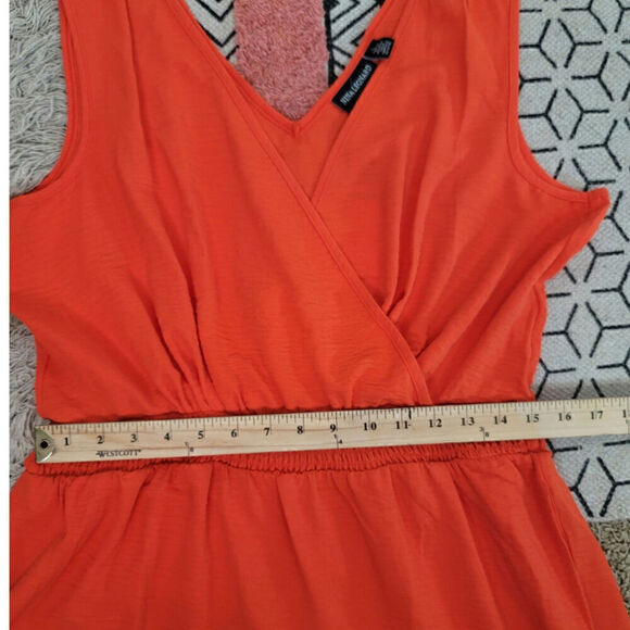 NINA LEONARD TIERED MINI DRESS IN BRIGHT ORANGE, SZ LARGE - Picture 14 of 15